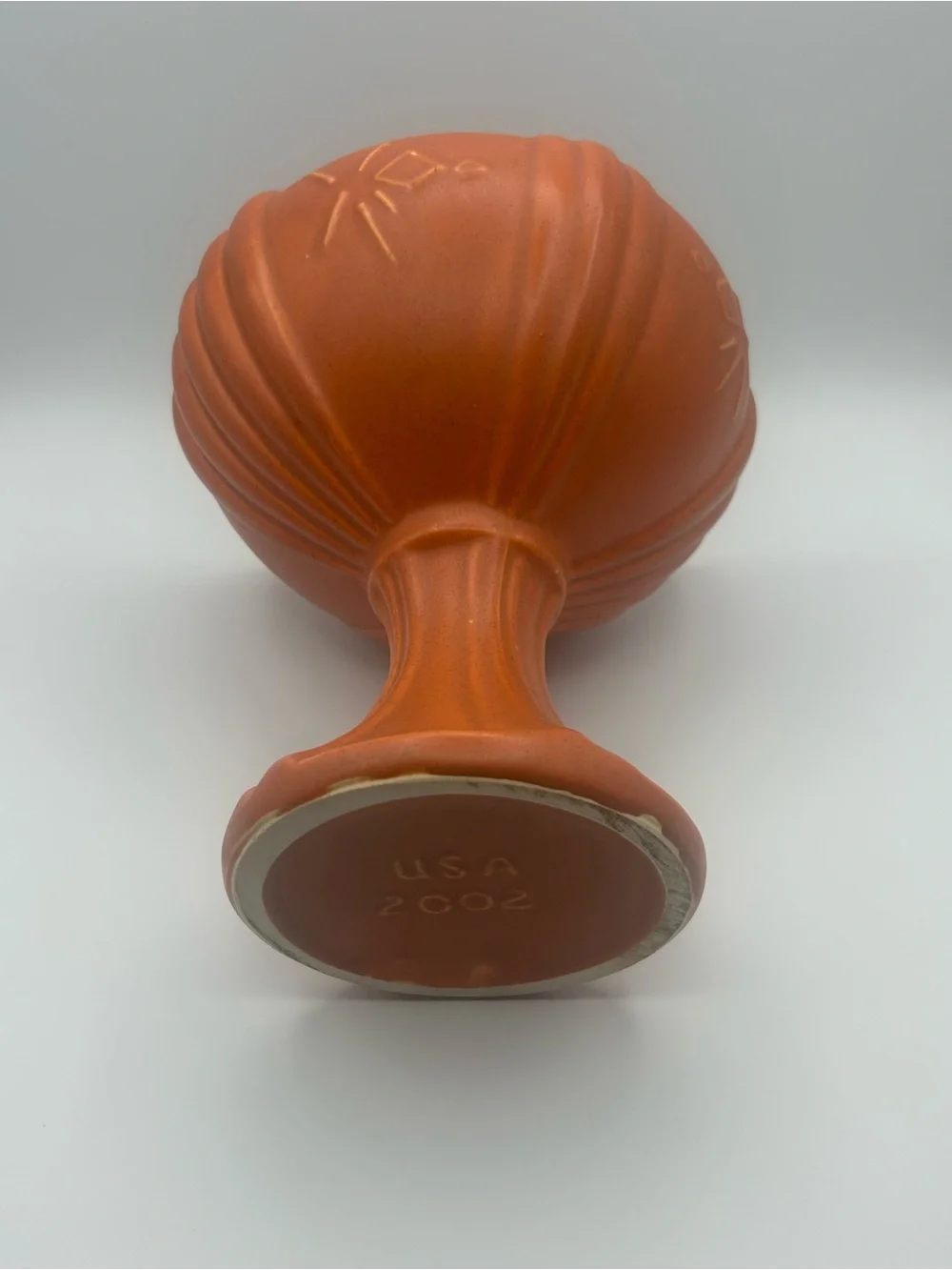 VTG McCoy Pottery Pedestal Sunset Orange Planter Compote #2002 Retro MCM 8” USA
